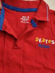 Boys Red "Skates Roller" Polo Shirt
