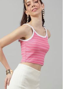 Pink Striped Cropped Tank Top