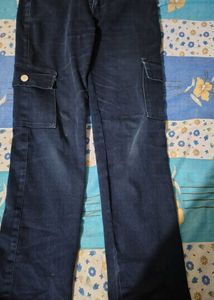 Women's Dark Wash Cargo Jeans