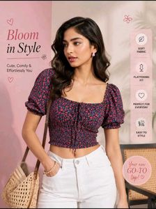 Tokyo talkies Floral Print Puff Sleeve Crop Top