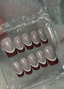 Double-Line Wine Red French Tip Nails