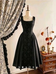 Square Neck Vintage-Style Jacquard A-Line Dress