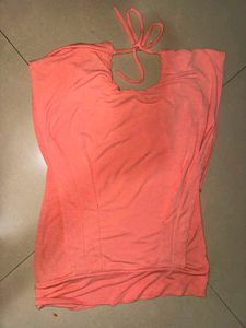 Coral Orange Top with Tie Neck