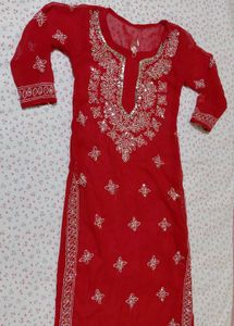 Red Embroidered Kurta