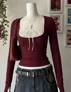 Lace Trim Long Sleeve Top