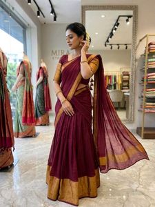 Gorgeous Maroon & Gold Traditional Half Saree Set