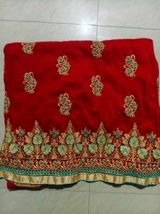 Red Embroidered Churidar Top + Pants