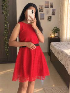 Chic Red Lace A-Line Dress