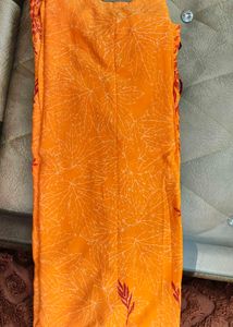 Orange Printed Viscose Rayon Straight Kurta