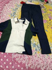 Color Block Polo Shirt & Navy Pants Set