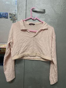 Pale Pink Cropped Long Sleeve Top