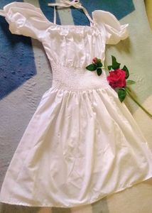 White Off-Shoulder Puff Sleeve Dress 👗