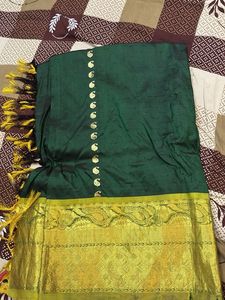Elegant Green Silk Saree with Gold Border
