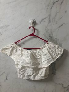 Forever 21 White Off-Shoulder Ruffle Crop Top