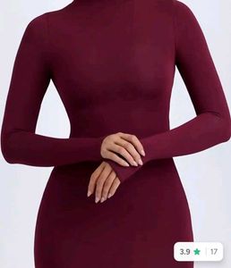 Maroon Turtleneck Long Sleeve Dress