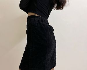 Black Button-Front Mini Skirt with Patch Pockets
