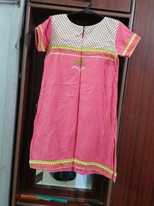 Pink Kurta with Embellished Neckline