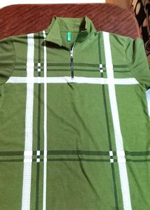 Green Plaid Half-Zip Polo Shirt
