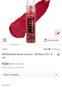 MARS Matte Muse Lipstick 08 Shade