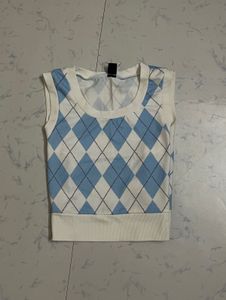 Cute Argyle Knit Vest Top