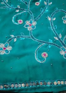 Beautiful Teal Saree with Sequin Embroidery