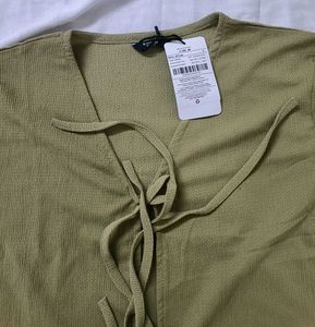 Shein Olive Green Textured T-Shirt