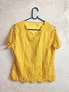 Elegant Yellow Lace Blouse Top Layered