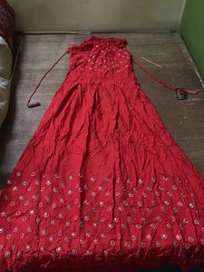 Red Embroidered Kurta with Mirror Work