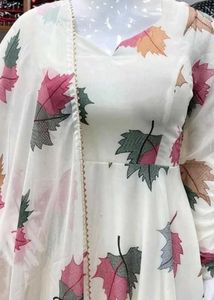 Elegant Leaf Print Kurta Set with Dupatta