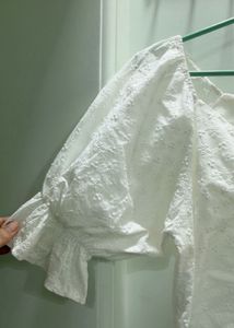 White Textured Puff Sleeve Top