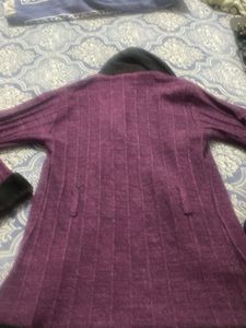 Purple Knit Cardigan with Faux Fur Collar