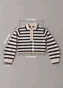 BLACK &amp; CREAM STRIPED CROPPED POLO KNIT SWEATER