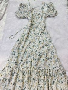 Floral Print Puff Sleeve Midi Dress