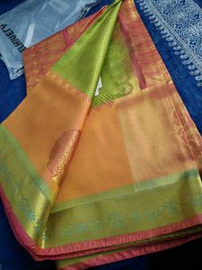Elegant Green &amp; Orange Saree pure pattu