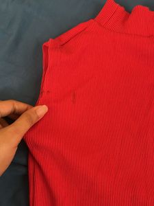 Red Ribbed Mock Neck Top
