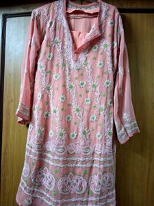 Peach Chikankari Kurti