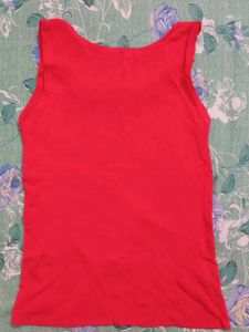 Red Tank Top with Embellished Neckline