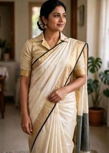 Elegant off white colour saree with blouse