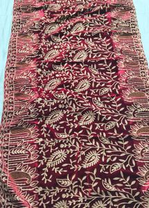 Maroon karwachauth Velvet Embroidered Dupatta