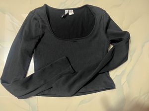 Black Ribbed Long Sleeve Top