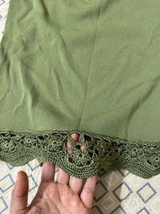 Olive Green Sleeveless Top with Lace Trim