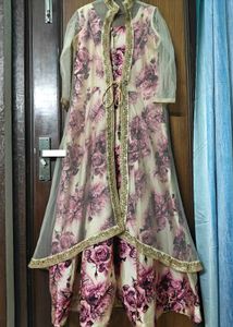 Floral gown with net shrug