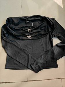 Chic Black Ruched Neck Top