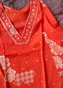 Vibrant Orange Kurta with White Floral Print