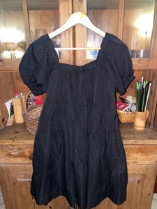 black puff sleeve babydoll mini dress