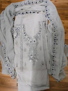Unstitched Beautiful Mirror Cutwork Suit