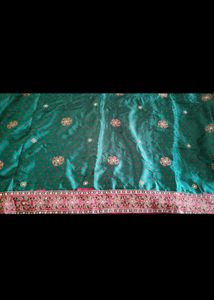 Green Embroidered Saree with Blouse Piece