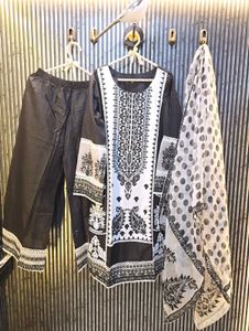 Elegant Black & White kurta Set with Dupatta