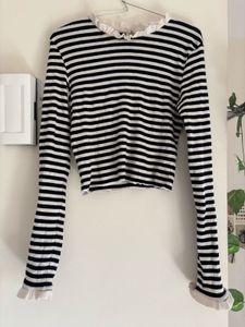 Striped Crop Top with Ruffle Detail