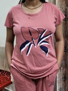 Women's Pink Lounge Wear Set | T-Shirt & Pyjama |